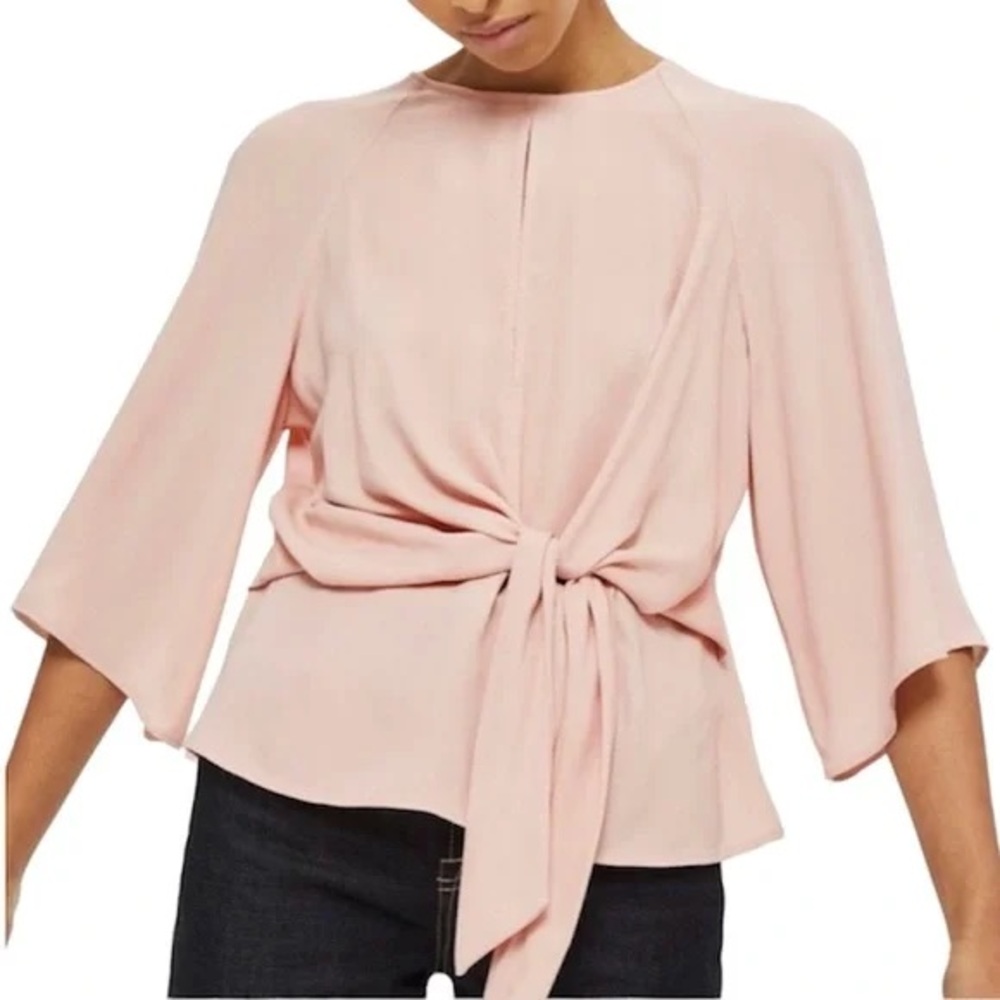 🔥3/$20🔥 TopShop Pink Elbow Sleeve Slouchy Knot Front Keyhole Front & Back Top S